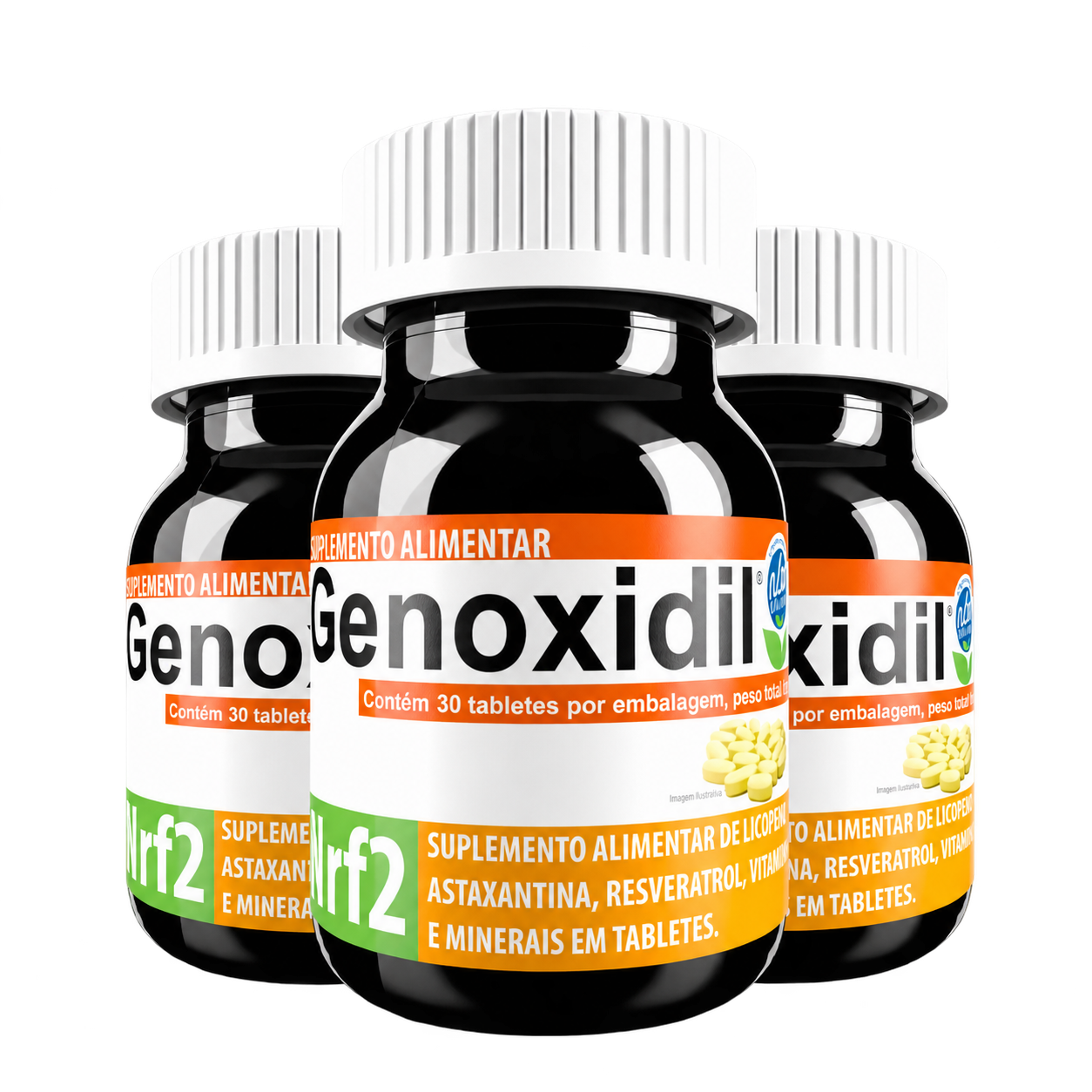 Três frascos do suplemento Genoxidil