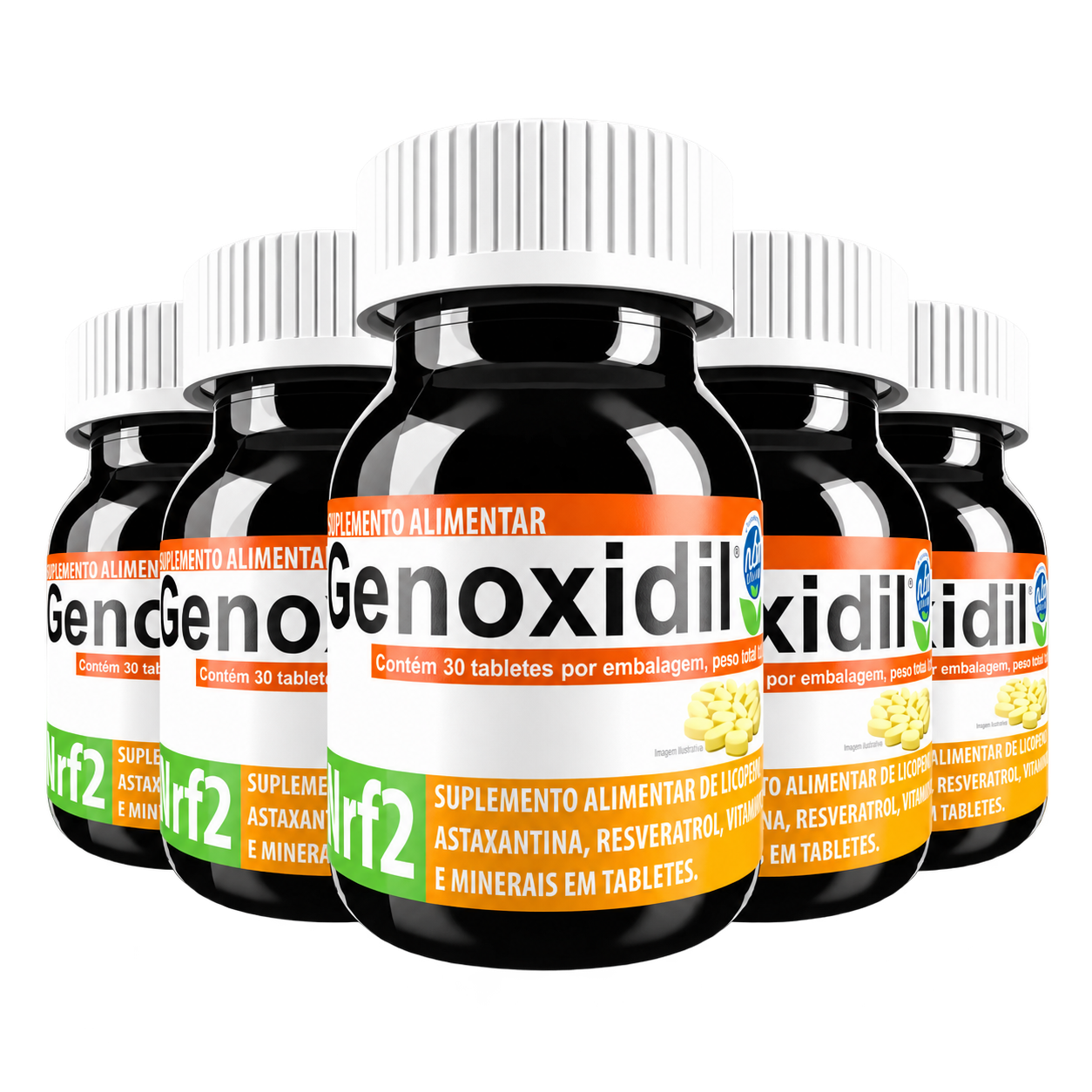 Cinco frascos do suplemento Genoxidil